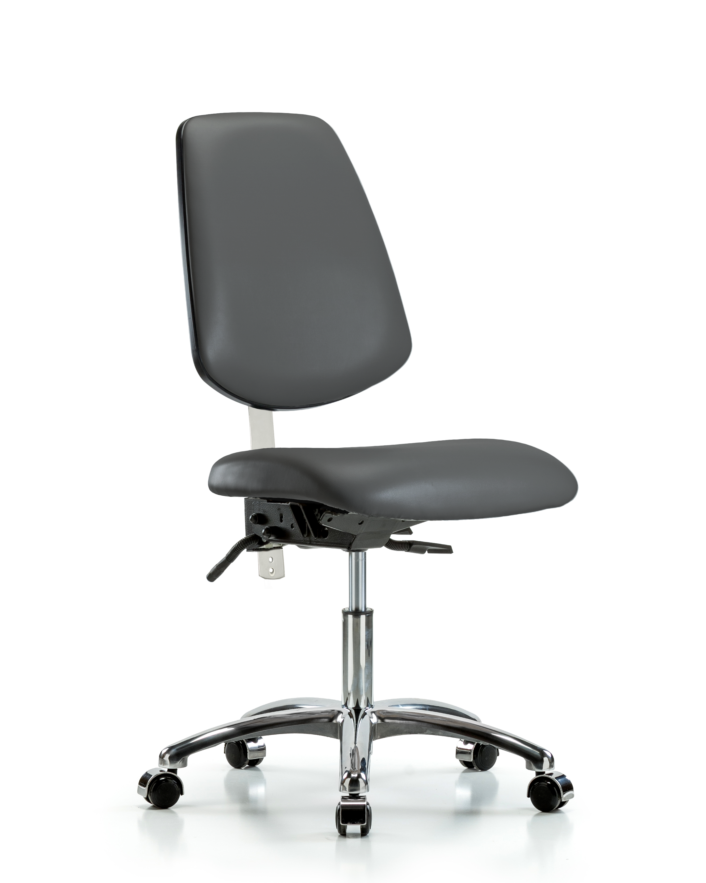 Class 100 Vinyl Clean Room Chair - Desk Height with Medium Back, Seat Tilt, & Casters in Carbon Supernova Vinyl