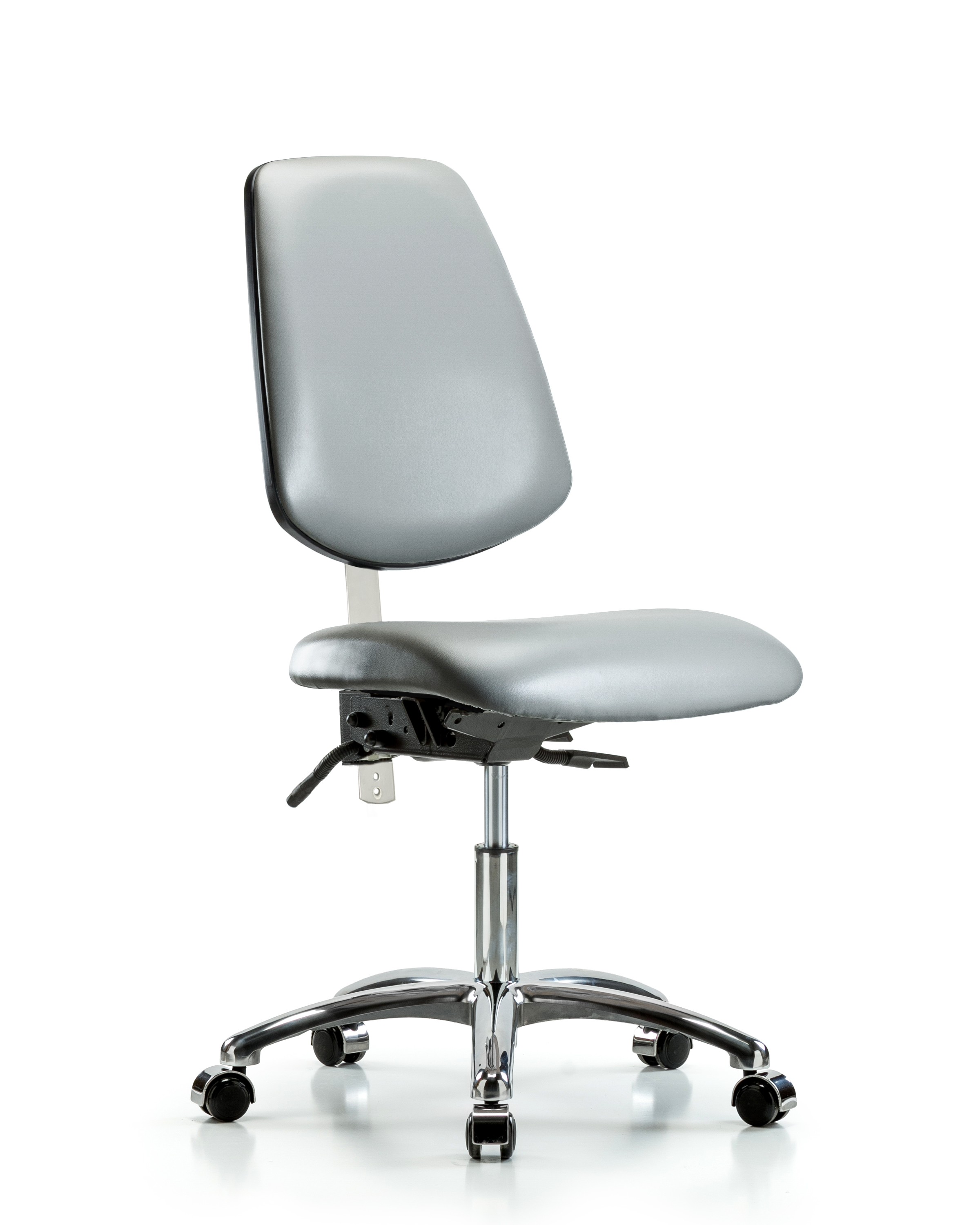 Class 100 Vinyl Clean Room Chair - Desk Height with Medium Back, Seat Tilt, & Casters in Sterling Supernova Vinyl