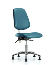 Class 100 Vinyl Clean Room Chair - Desk Height with Medium Back, Seat Tilt, & Stationary Glides in Marine Blue Supernova Vinyl