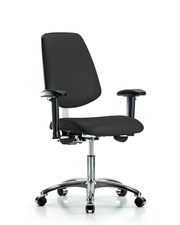 Class 100 Vinyl Clean Room Chair - Desk Height with Medium Back, Seat Tilt, Adjustable Arms, & Casters in Black Trailblazer Vinyl