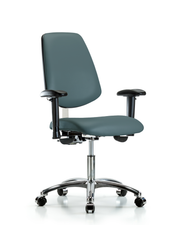 Class 100 Vinyl Clean Room Chair - Desk Height with Medium Back, Seat Tilt, Adjustable Arms, & Casters in Colonial Blue Trailblazer Vinyl