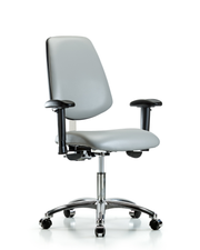 Class 100 Vinyl Clean Room Chair - Desk Height with Medium Back, Seat Tilt, Adjustable Arms, & Casters in Dove Trailblazer Vinyl