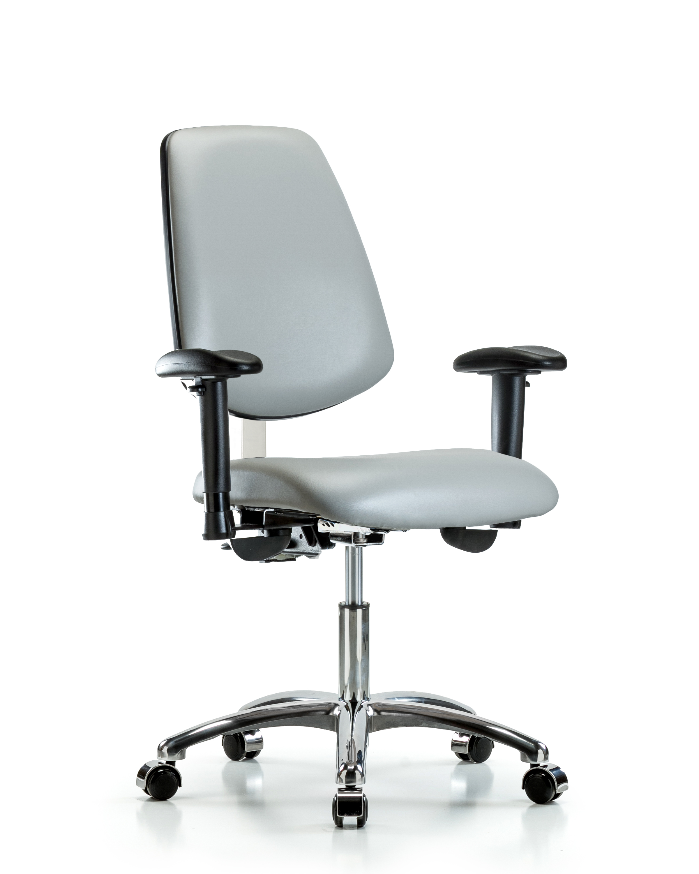 Class 100 Vinyl Clean Room Chair - Desk Height with Medium Back, Seat Tilt, Adjustable Arms, & Casters in Dove Trailblazer Vinyl