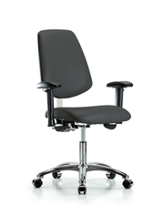Class 100 Vinyl Clean Room Chair - Desk Height with Medium Back, Seat Tilt, Adjustable Arms, & Casters in Charcoal Trailblazer Vinyl