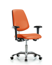 Class 100 Vinyl Clean Room Chair - Desk Height with Medium Back, Seat Tilt, Adjustable Arms, & Casters in Orange Kist Trailblazer Vinyl