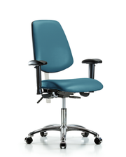 Class 100 Vinyl Clean Room Chair - Desk Height with Medium Back, Seat Tilt, Adjustable Arms, & Casters in Marine Blue Supernova Vinyl