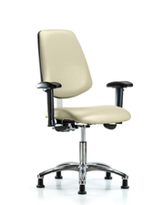 Class 100 Vinyl Clean Room Chair - Desk Height with Medium Back, Seat Tilt, Adjustable Arms, & Stationary Glides in Adobe White Trailblazer Vinyl