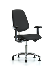 Class 100 Vinyl Clean Room Chair - Desk Height with Medium Back, Seat Tilt, Adjustable Arms, & Stationary Glides in Black Trailblazer Vinyl