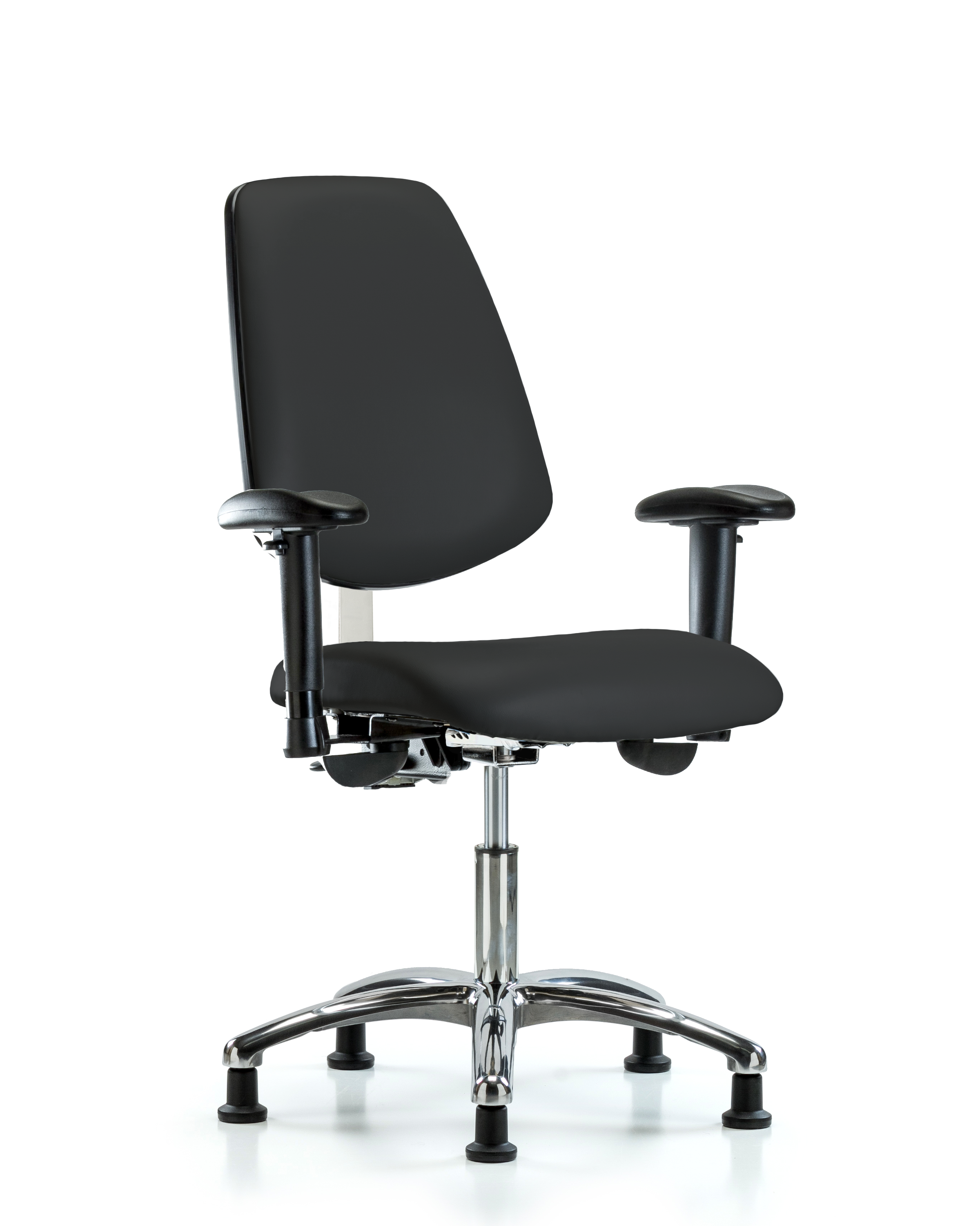 Class 100 Vinyl Clean Room Chair - Desk Height with Medium Back, Seat Tilt, Adjustable Arms, & Stationary Glides in Black Trailblazer Vinyl