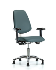 Class 100 Vinyl Clean Room Chair - Desk Height with Medium Back, Seat Tilt, Adjustable Arms, & Stationary Glides in Colonial Blue Trailblazer Vinyl