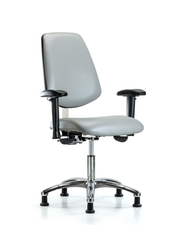 Class 100 Vinyl Clean Room Chair - Desk Height with Medium Back, Seat Tilt, Adjustable Arms, & Stationary Glides in Dove Trailblazer Vinyl