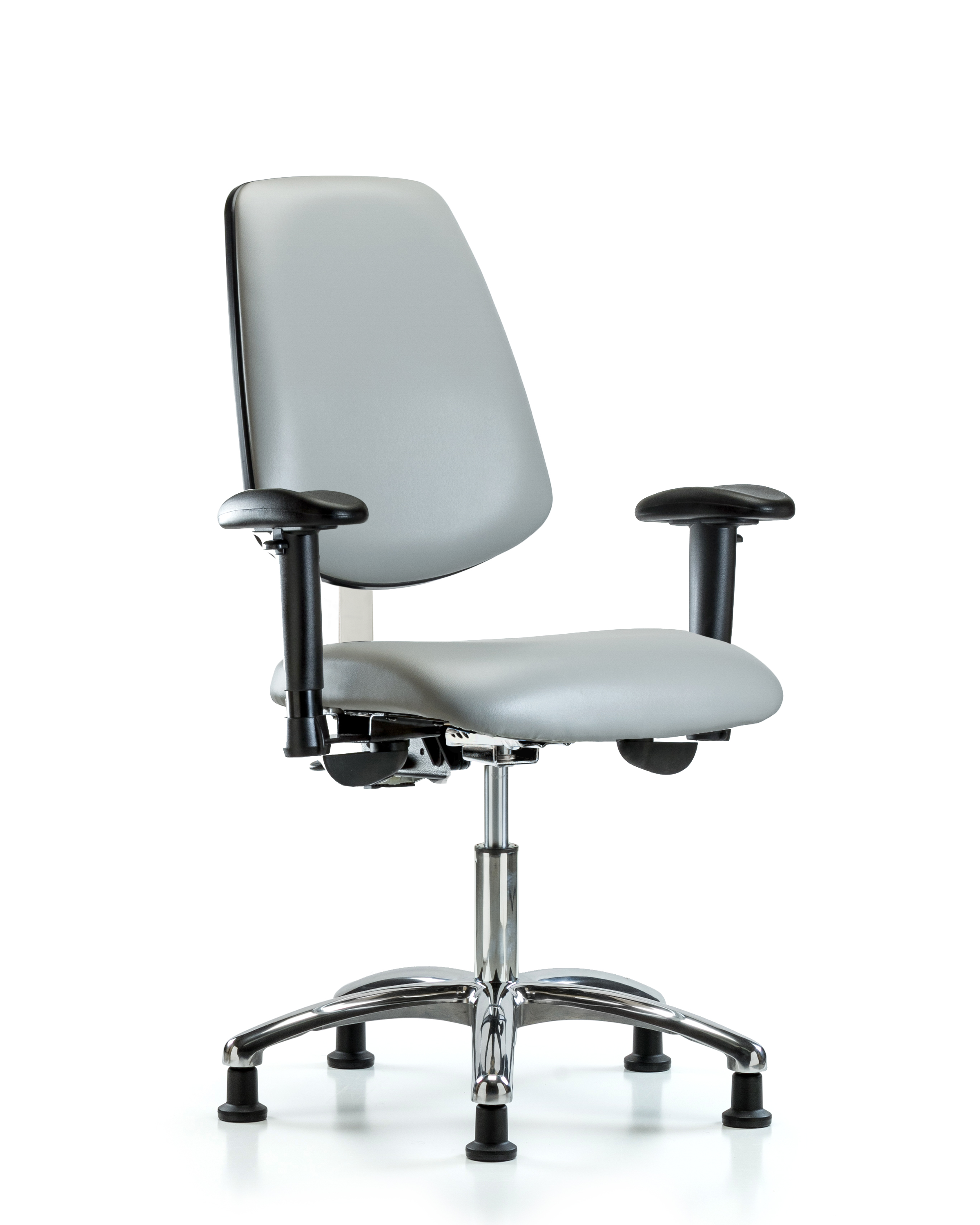 Class 100 Vinyl Clean Room Chair - Desk Height with Medium Back, Seat Tilt, Adjustable Arms, & Stationary Glides in Dove Trailblazer Vinyl