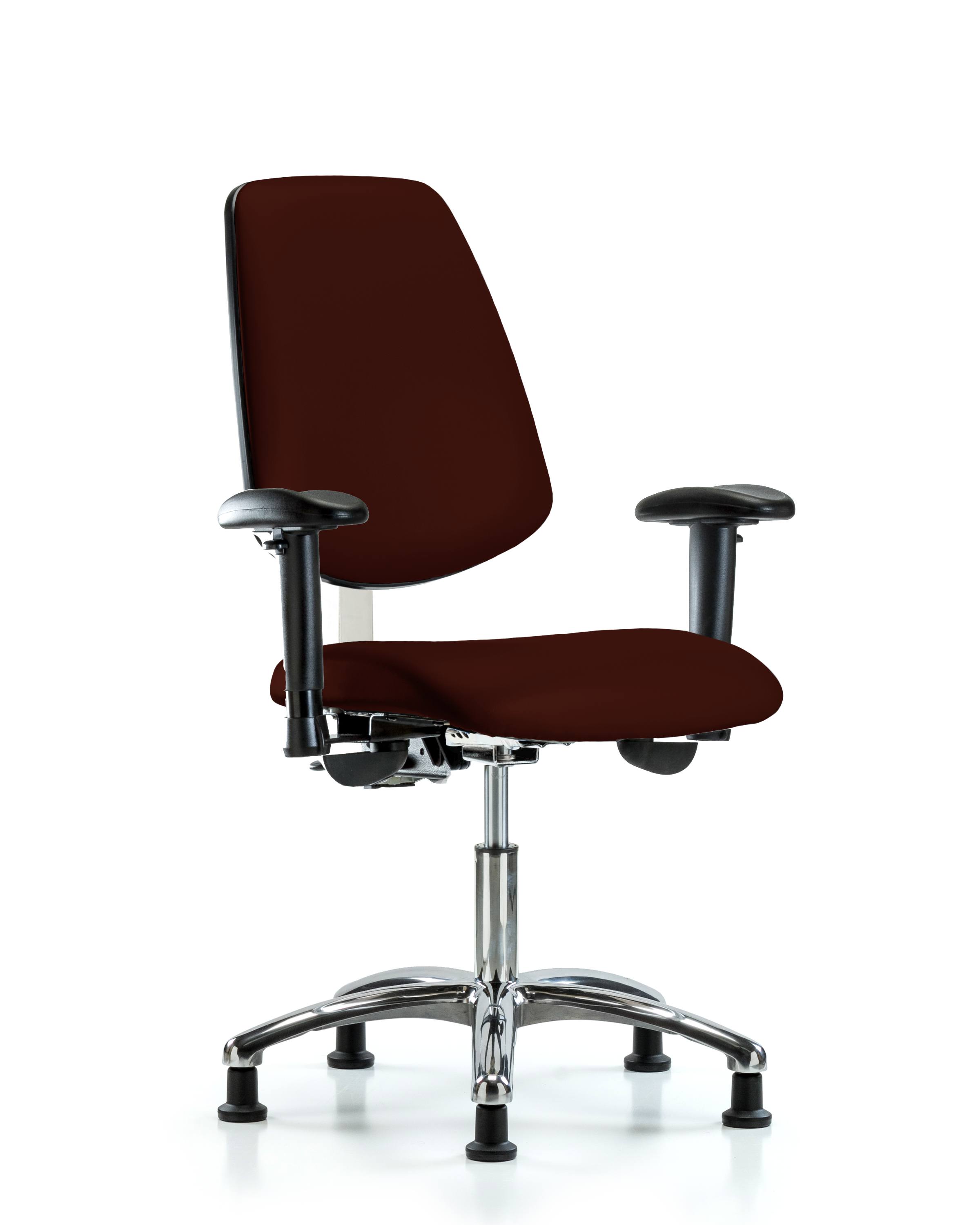 Class 100 Vinyl Clean Room Chair - Desk Height with Medium Back, Seat Tilt, Adjustable Arms, & Stationary Glides in Burgundy Trailblazer Vinyl
