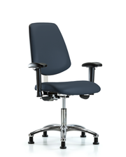 Class 100 Vinyl Clean Room Chair - Desk Height with Medium Back, Seat Tilt, Adjustable Arms, & Stationary Glides in Imperial Blue Trailblazer Vinyl