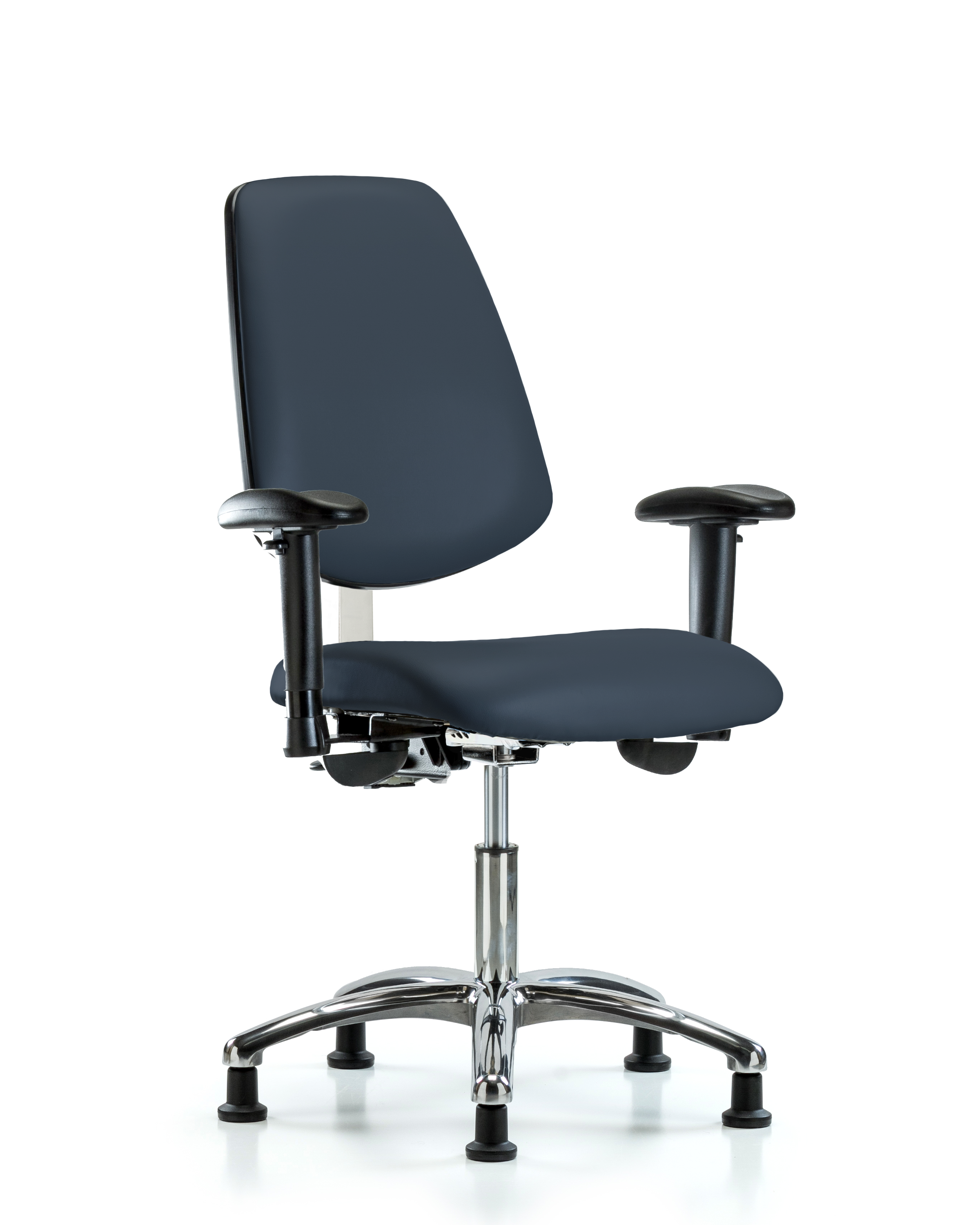Class 100 Vinyl Clean Room Chair - Desk Height with Medium Back, Seat Tilt, Adjustable Arms, & Stationary Glides in Imperial Blue Trailblazer Vinyl