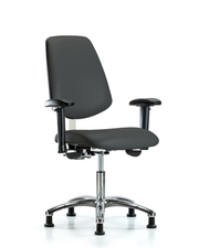 Class 100 Vinyl Clean Room Chair - Desk Height with Medium Back, Seat Tilt, Adjustable Arms, & Stationary Glides in Charcoal Trailblazer Vinyl