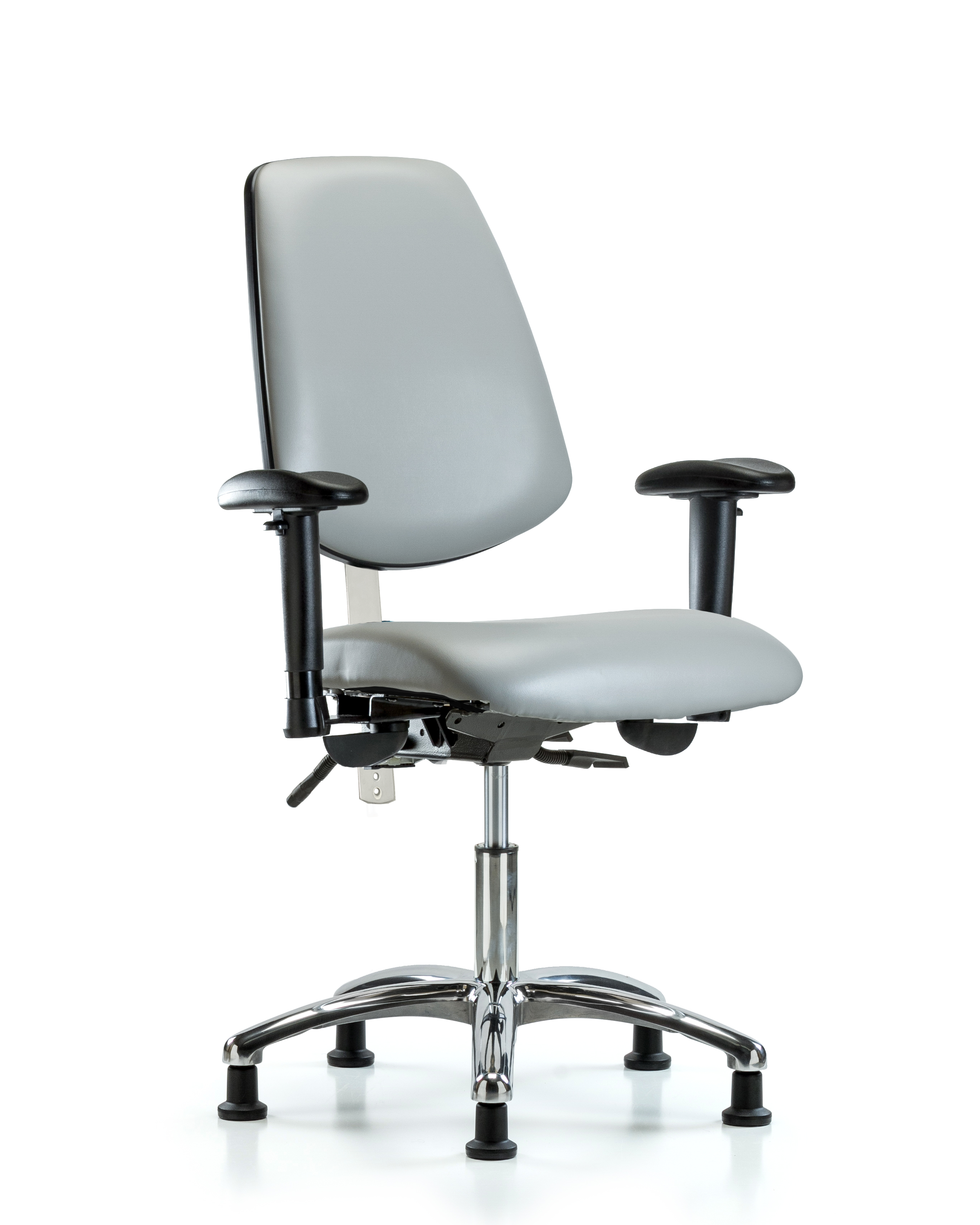Class 100 Vinyl Clean Room Chair - Desk Height with Medium Back, Seat Tilt, Adjustable Arms, & Stationary Glides in Taupe Supernova Vinyl