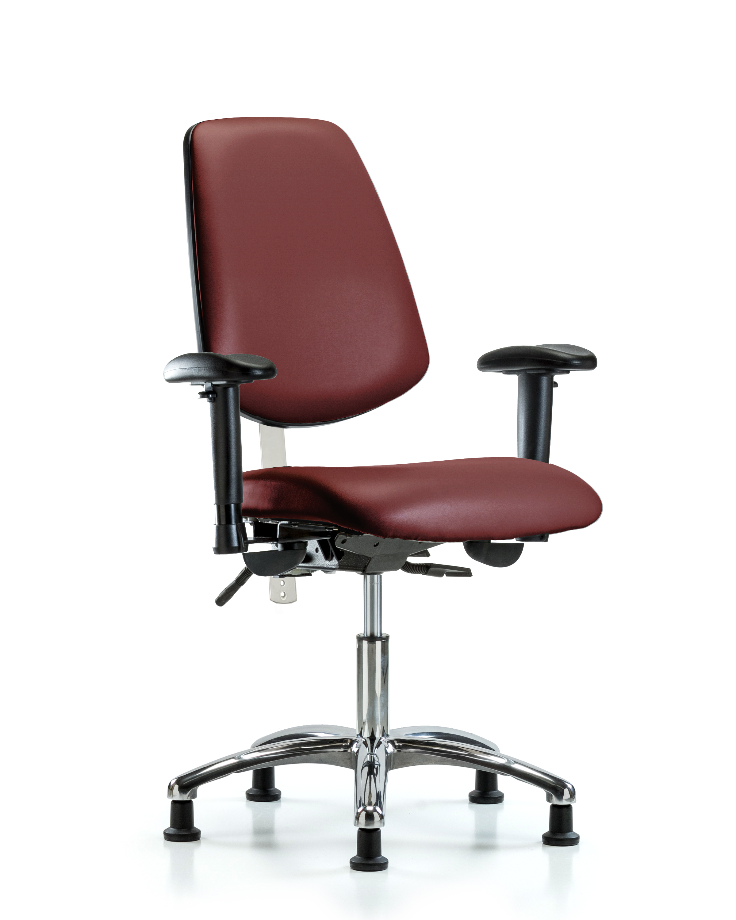 Class 100 Vinyl Clean Room Chair - Desk Height with Medium Back, Seat Tilt, Adjustable Arms, & Stationary Glides in Borscht Supernova Vinyl