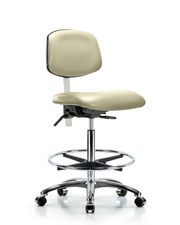 Class 100 Vinyl Clean Room Chair - High Bench Height with Chrome Foot Ring & Casters in Adobe White Trailblazer Vinyl