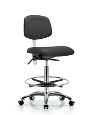 Class 100 Vinyl Clean Room Chair - High Bench Height with Chrome Foot Ring & Casters in Charcoal Trailblazer Vinyl