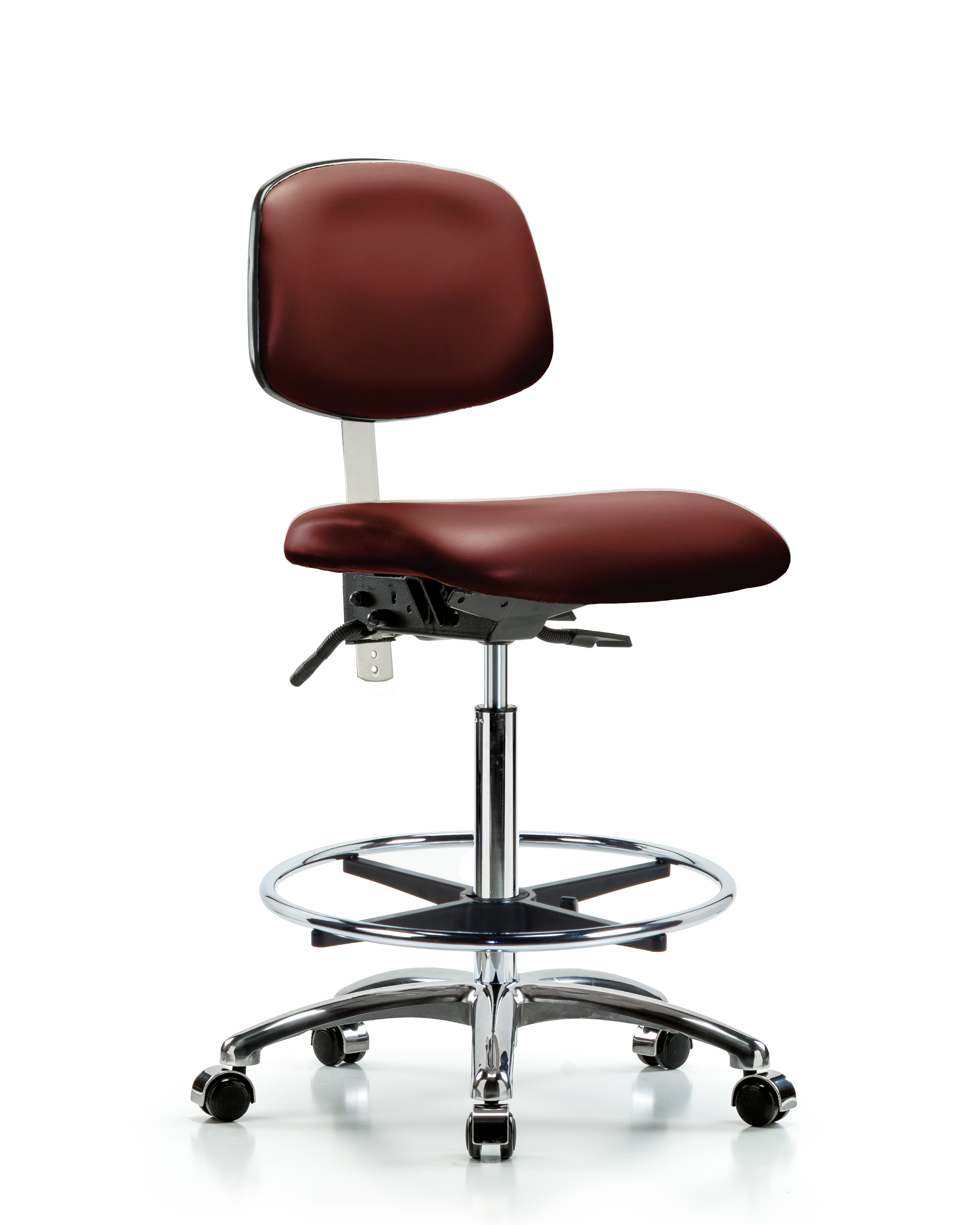 Class 100 Vinyl Clean Room Chair - High Bench Height with Chrome Foot Ring & Casters in Borscht Supernova Vinyl