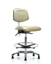 Class 100 Vinyl Clean Room Chair - High Bench Height with Chrome Foot Ring & Stationary Glides in Adobe White Trailblazer Vinyl