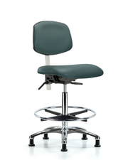 Class 100 Vinyl Clean Room Chair - High Bench Height with Chrome Foot Ring & Stationary Glides in Colonial Blue Trailblazer Vinyl