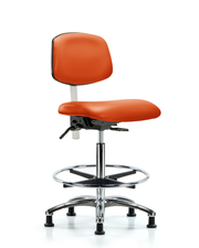 Class 100 Vinyl Clean Room Chair - High Bench Height with Chrome Foot Ring & Stationary Glides in Orange Kist Trailblazer Vinyl