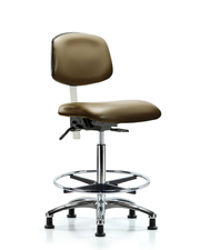 Class 100 Vinyl Clean Room Chair - High Bench Height with Chrome Foot Ring & Stationary Glides in Taupe Supernova Vinyl