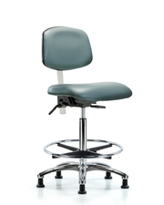 Class 100 Vinyl Clean Room Chair - High Bench Height with Chrome Foot Ring & Stationary Glides in Storm Supernova Vinyl