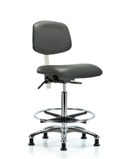 Class 100 Vinyl Clean Room Chair - High Bench Height with Chrome Foot Ring & Stationary Glides in Carbon Supernova Vinyl