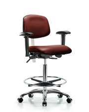 Class 100 Vinyl Clean Room Chair - High Bench Height with Adjustable Arms, Chrome Foot Ring, & Casters in Borscht Supernova Vinyl
