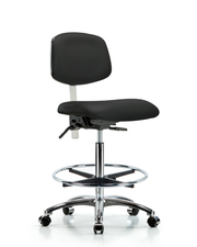 Class 100 Vinyl Clean Room Chair - High Bench Height with Seat Tilt, Chrome Foot Ring, & Casters in Black Trailblazer Vinyl