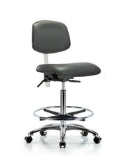 Class 100 Vinyl Clean Room Chair - High Bench Height with Seat Tilt, Chrome Foot Ring, & Casters in Carbon Supernova Vinyl