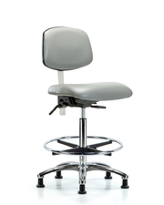 Class 100 Vinyl Clean Room Chair - High Bench Height with Seat Tilt, Chrome Foot Ring, & Stationary Glides in Dove Trailblazer Vinyl