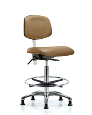 Class 100 Vinyl Clean Room Chair - High Bench Height with Seat Tilt, Chrome Foot Ring, & Stationary Glides in Taupe Trailblazer Vinyl