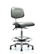 Class 100 Vinyl Clean Room Chair - High Bench Height with Seat Tilt, Chrome Foot Ring, & Stationary Glides in Sterling Supernova Vinyl