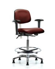 Class 100 Vinyl Clean Room Chair - High Bench Height with Seat Tilt, Adjustable Arms, Chrome Foot Ring, & Stationary Glides in Borscht Supernova Vinyl