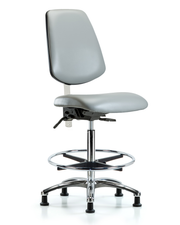 Class 100 Vinyl Clean Room Chair - High Bench Height with Medium Back, Chrome Foot Ring, & Stationary Glides in Dove Trailblazer Vinyl