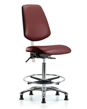 Class 100 Vinyl Clean Room Chair - High Bench Height with Medium Back, Chrome Foot Ring, & Stationary Glides in Borscht Supernova Vinyl