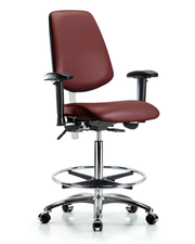 Class 100 Vinyl Clean Room Chair - High Bench Height with Medium Back, Adjustable Arms, Chrome Foot Ring, & Casters in Borscht Supernova Vinyl