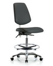 Class 100 Vinyl Clean Room Chair - High Bench Height with Medium Back, Seat Tilt, Chrome Foot Ring, & Casters in Charcoal Trailblazer Vinyl