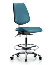 Class 100 Vinyl Clean Room Chair - High Bench Height with Medium Back, Seat Tilt, Chrome Foot Ring, & Casters in Marine Blue Supernova Vinyl
