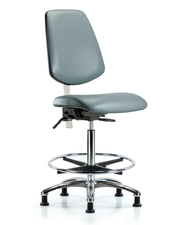 Class 100 Vinyl Clean Room Chair - High Bench Height with Medium Back, Seat Tilt, Chrome Foot Ring, & Stationary Glides in Storm Supernova Vinyl