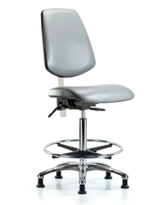 Class 100 Vinyl Clean Room Chair - High Bench Height with Medium Back, Seat Tilt, Chrome Foot Ring, & Stationary Glides in Sterling Supernova Vinyl
