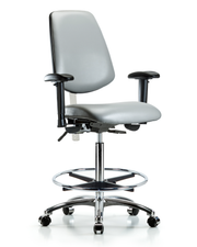 Class 100 Vinyl Clean Room Chair - High Bench Height with Medium Back, Seat Tilt, Adjustable Arms, Chrome Foot Ring, & Casters in Sterling Supernova Vinyl
