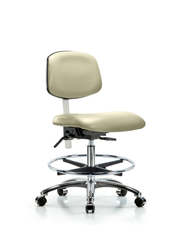 Class 100 Vinyl Clean Room Chair - Medium Bench Height with Chrome Foot Ring & Casters in Adobe White Trailblazer Vinyl