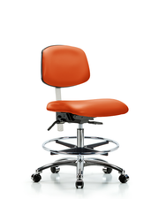 Class 100 Vinyl Clean Room Chair - Medium Bench Height with Chrome Foot Ring & Casters in Orange Kist Trailblazer Vinyl