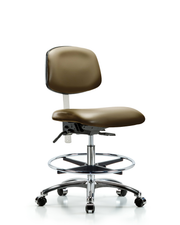 Class 100 Vinyl Clean Room Chair - Medium Bench Height with Chrome Foot Ring & Casters in Taupe Supernova Vinyl
