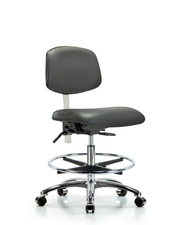 Class 100 Vinyl Clean Room Chair - Medium Bench Height with Chrome Foot Ring & Casters in Carbon Supernova Vinyl